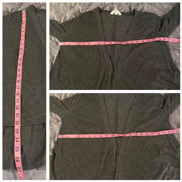 Gillian & O’Malley Marled Open Front Cardigan Ruffle Back High Low Hem Grey S - Picture 6 of 7